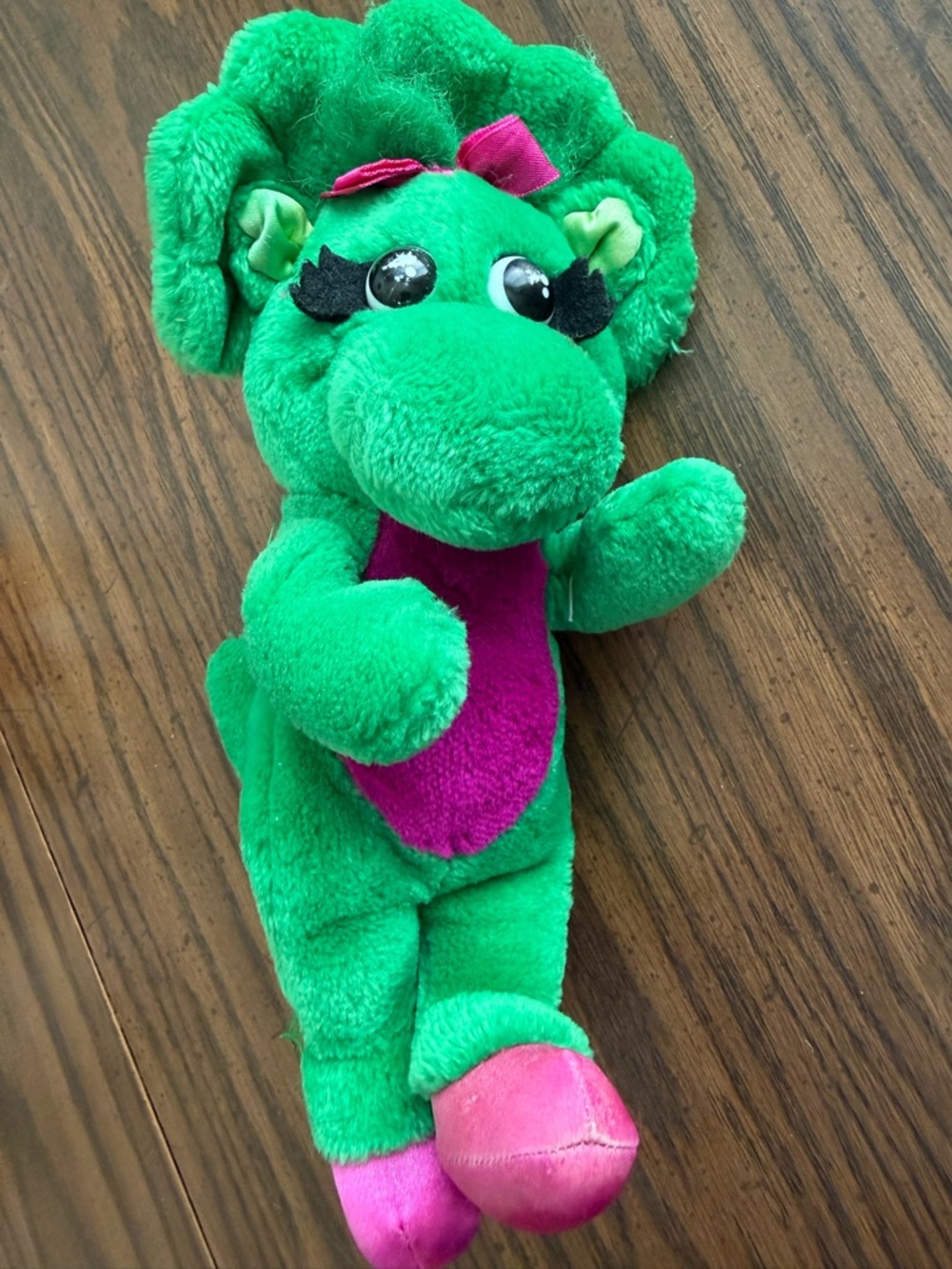 Green Plush Dino Stuffed Animal with Pink Accent - Kids Toy